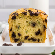 Slice of chocolate chip zucchini bread.