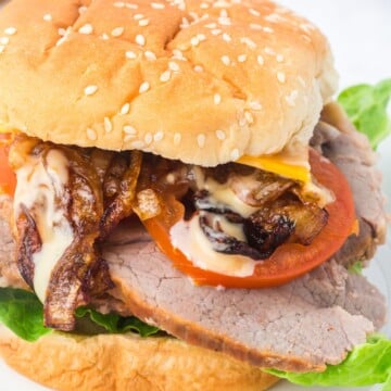 The best roast beef sandwich on a plate.