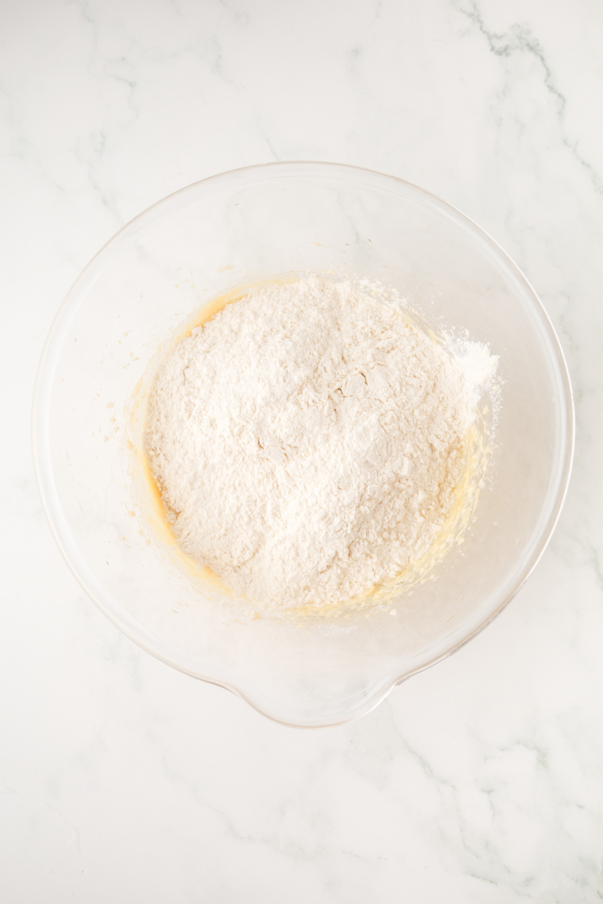 Dry ingredients added to the bowl.