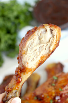 Asian chicken drumstick with bite takien.