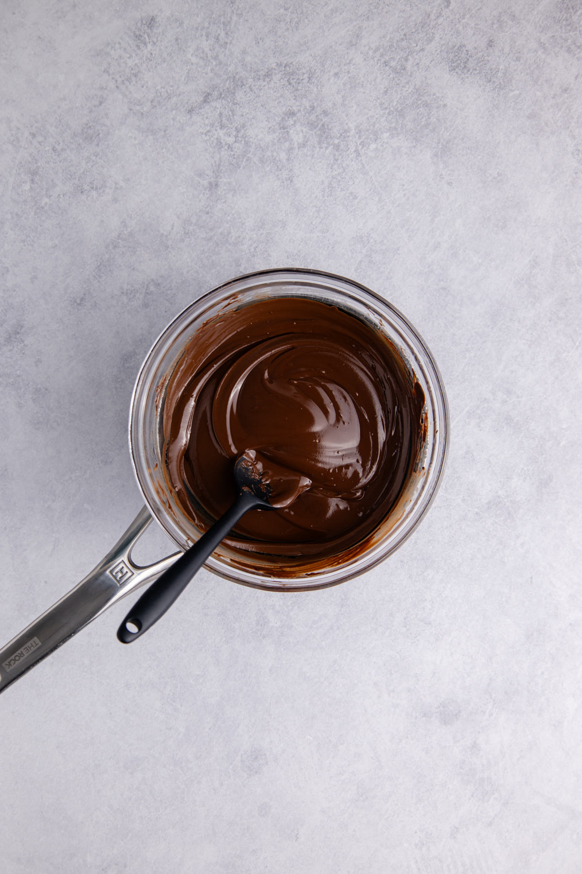 Melted dark chocolate chips using the double-boiler method.