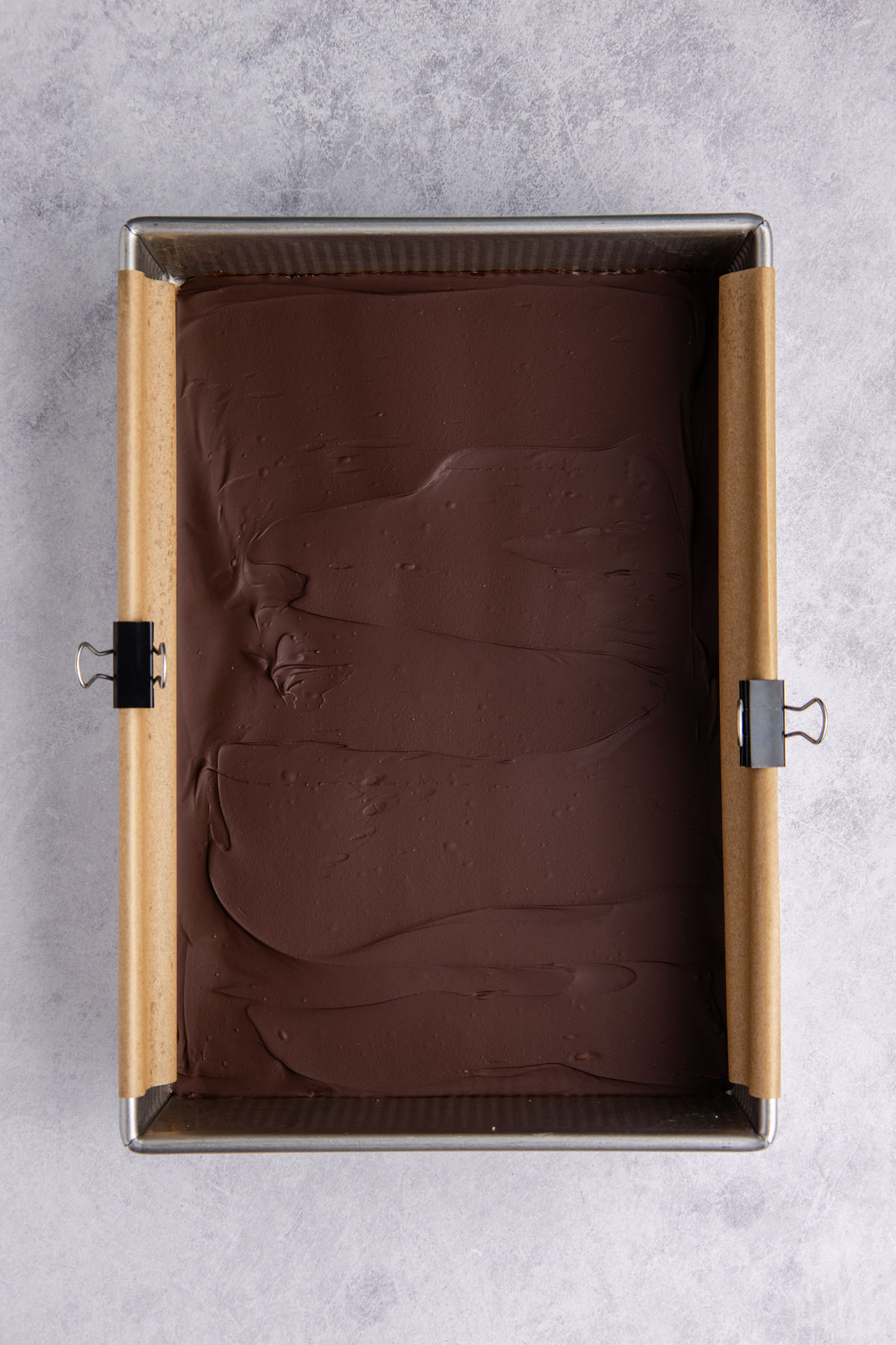 Chocolate spread in a sheet pan.