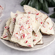 Costco peppermint bark on a plate.