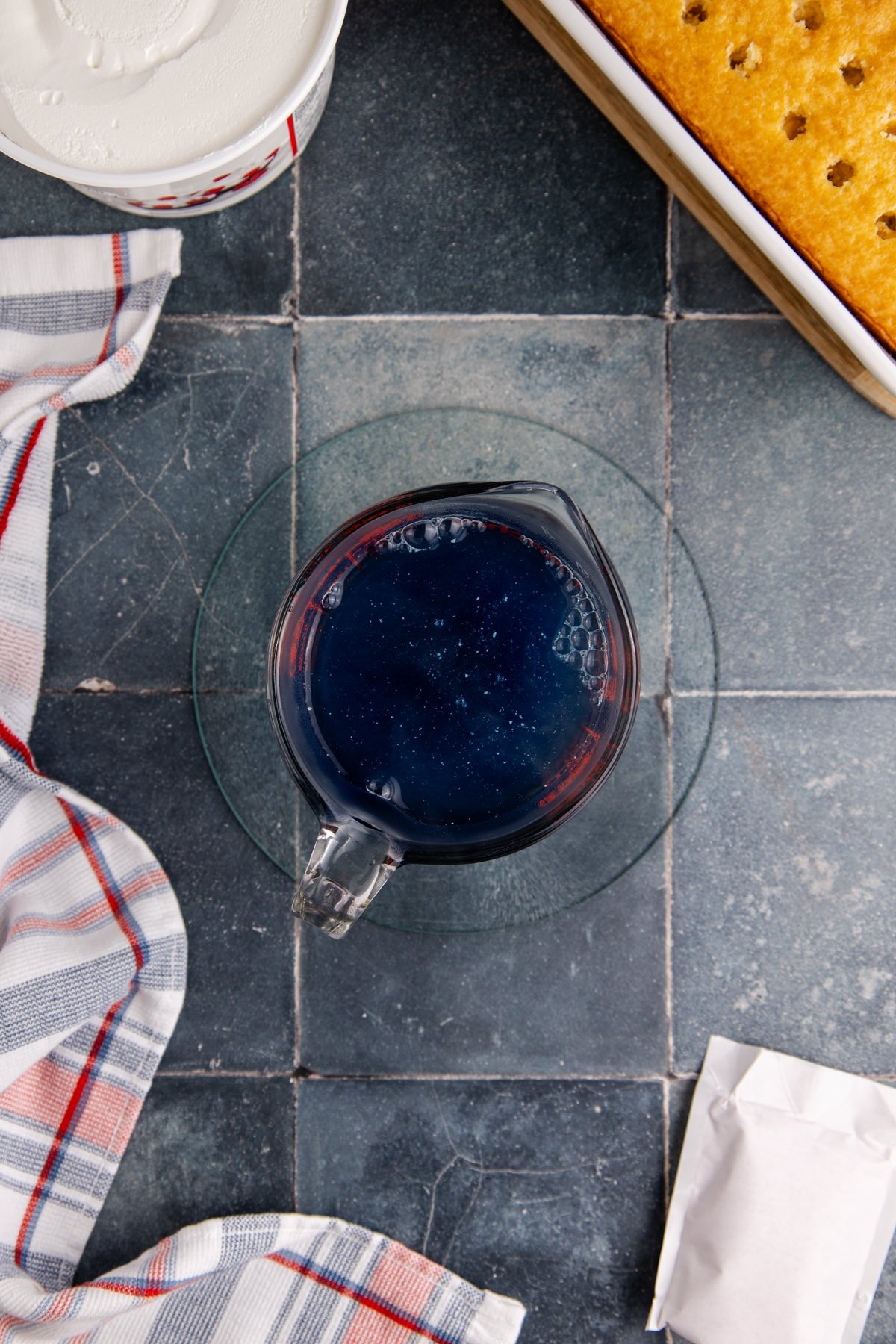 Jello mixture prepared in a measuring cup.