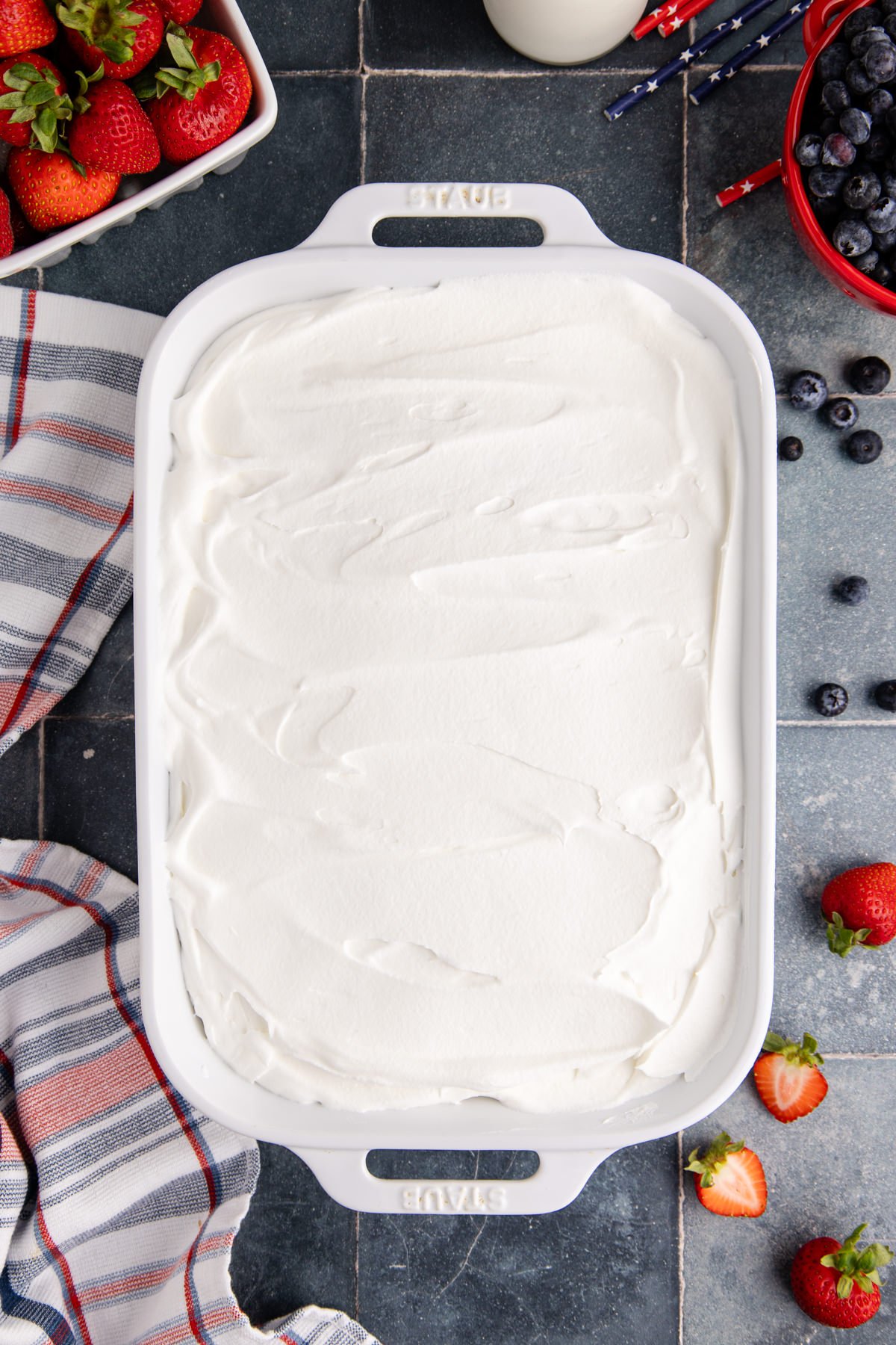 Cool whip added over top of the cake.
