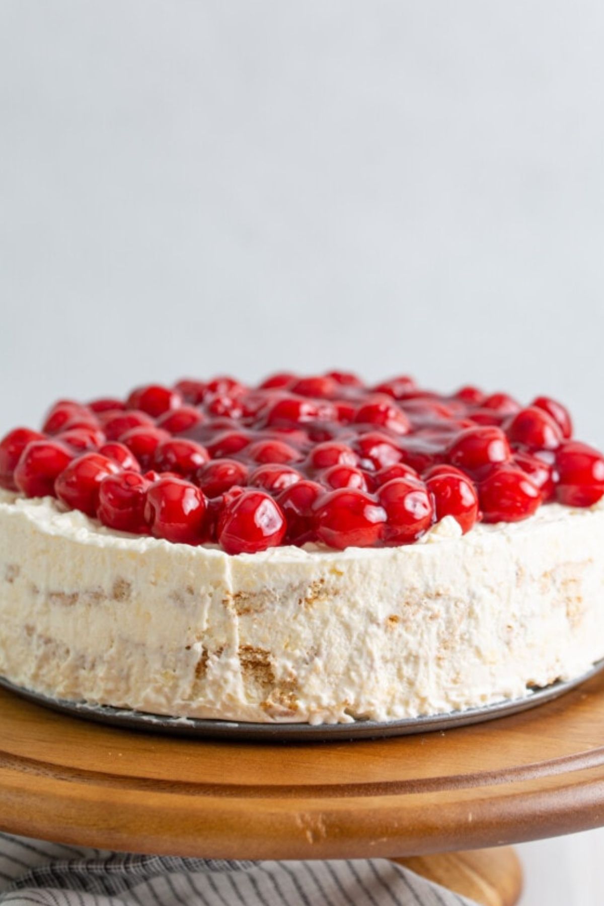 Pie filling spread on top of the cake.