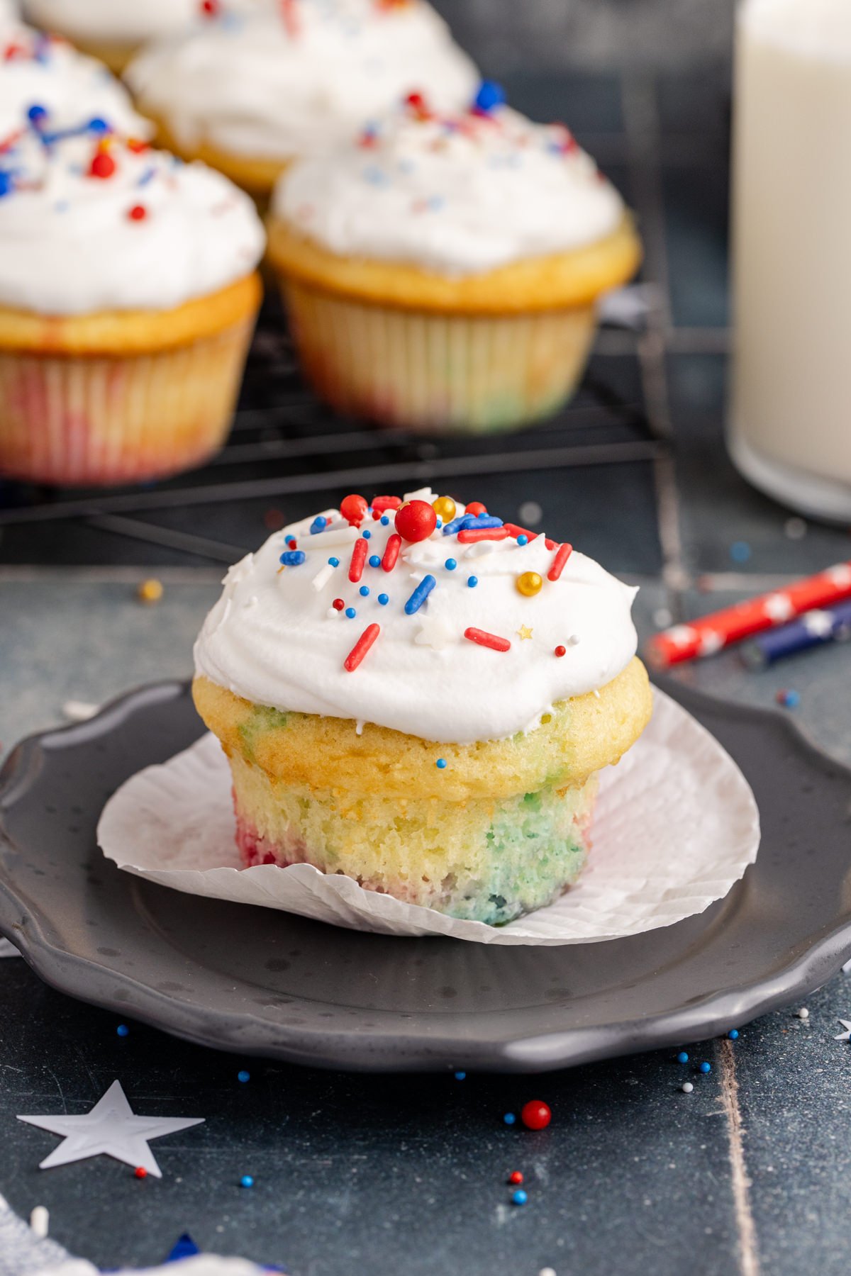 Poke cupcake unwrapped to enjoy.