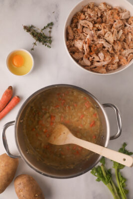 Sauce simmering in the large sauce pan.