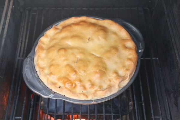 Pie inside the smoker, it is almost ready.
