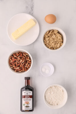 Ingredients to make butter pecan cookie crust.