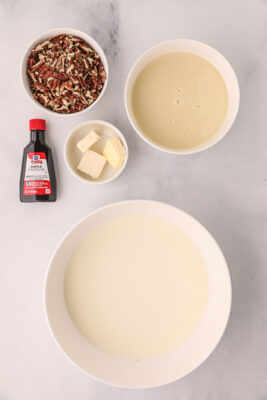 Ingredients to make the ice cream for butter pecan cookie ice cream sandwiches.