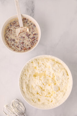 Other ingredients to make ice cream and mixed up and ready to add to whipped cream.