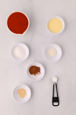 Ingredients to make McDonald's buffalo sauce on the table.