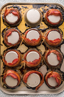 Bacon baked in the oven for 10 minutes.