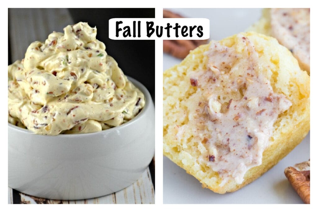 Collage of two fall butters including:
Bacon Butter and Maple or Honey Pecan Butter.