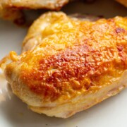 Reverse sear chicken breast with browned and crispy skin.