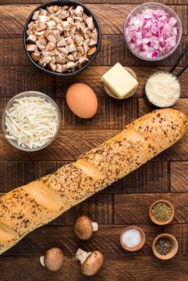 Ingredients to make mushroom appetizer toasts.