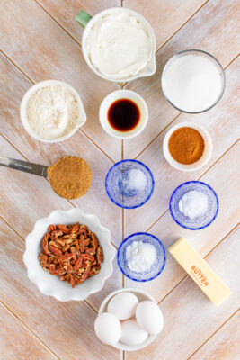 All the ingredients needed to make drakes cofee cake.