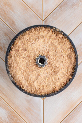 streusel added to top of cake