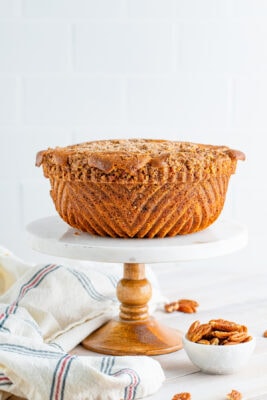 finished cooled cake on platter for serving