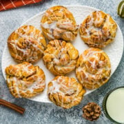 Closeup overhead photo of a platted full of Pumpkin Pie Twists.