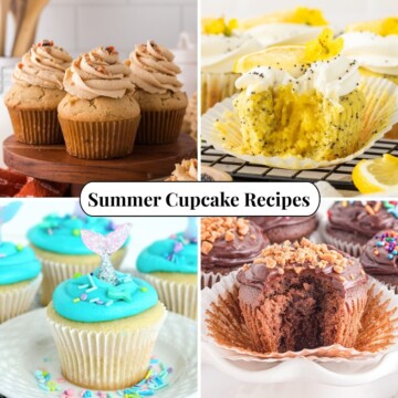 Four different photos of Summer Cupcake Recipes.
