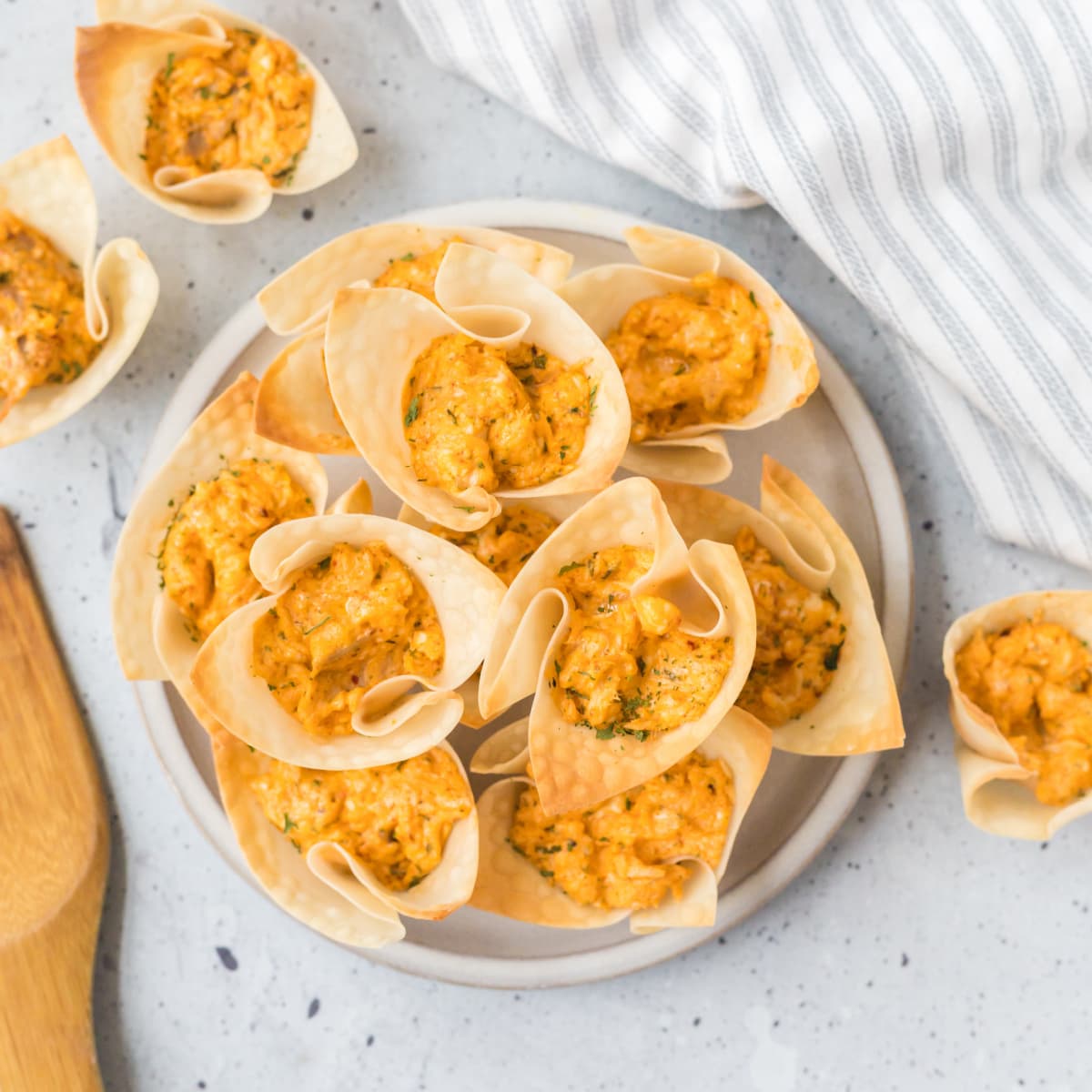 plate of Buffalo Chicken Wonton Cups