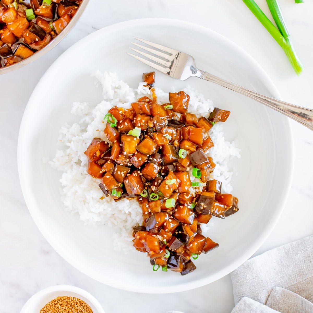 Teriyaki Eggplant on bed of rice 