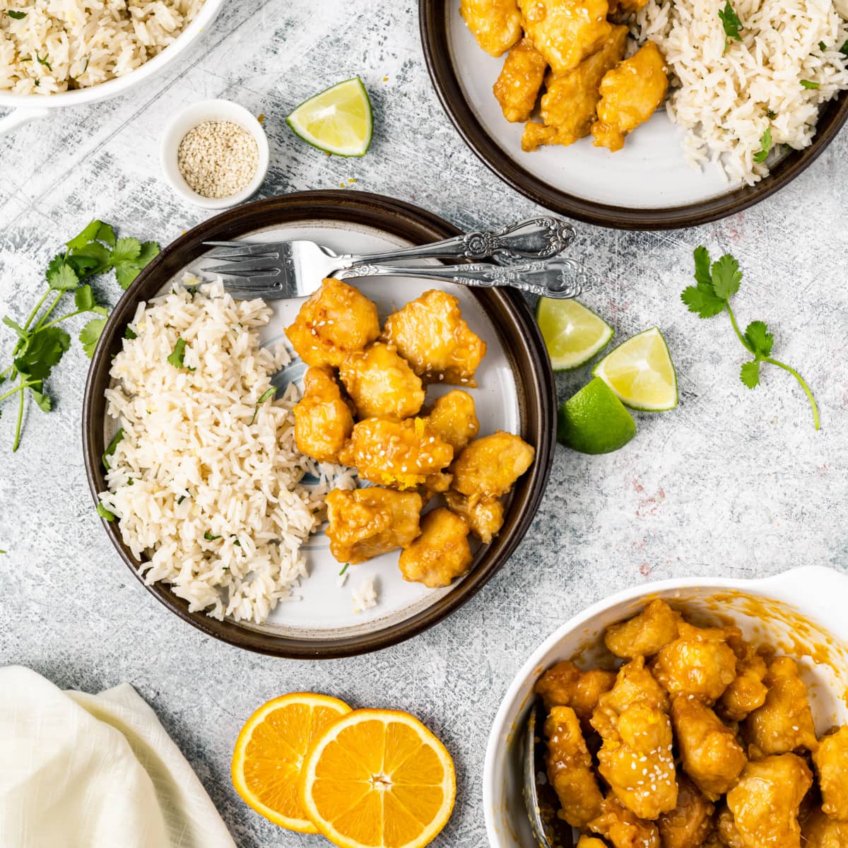 Bowl of Costco Orange Chicken with chicken