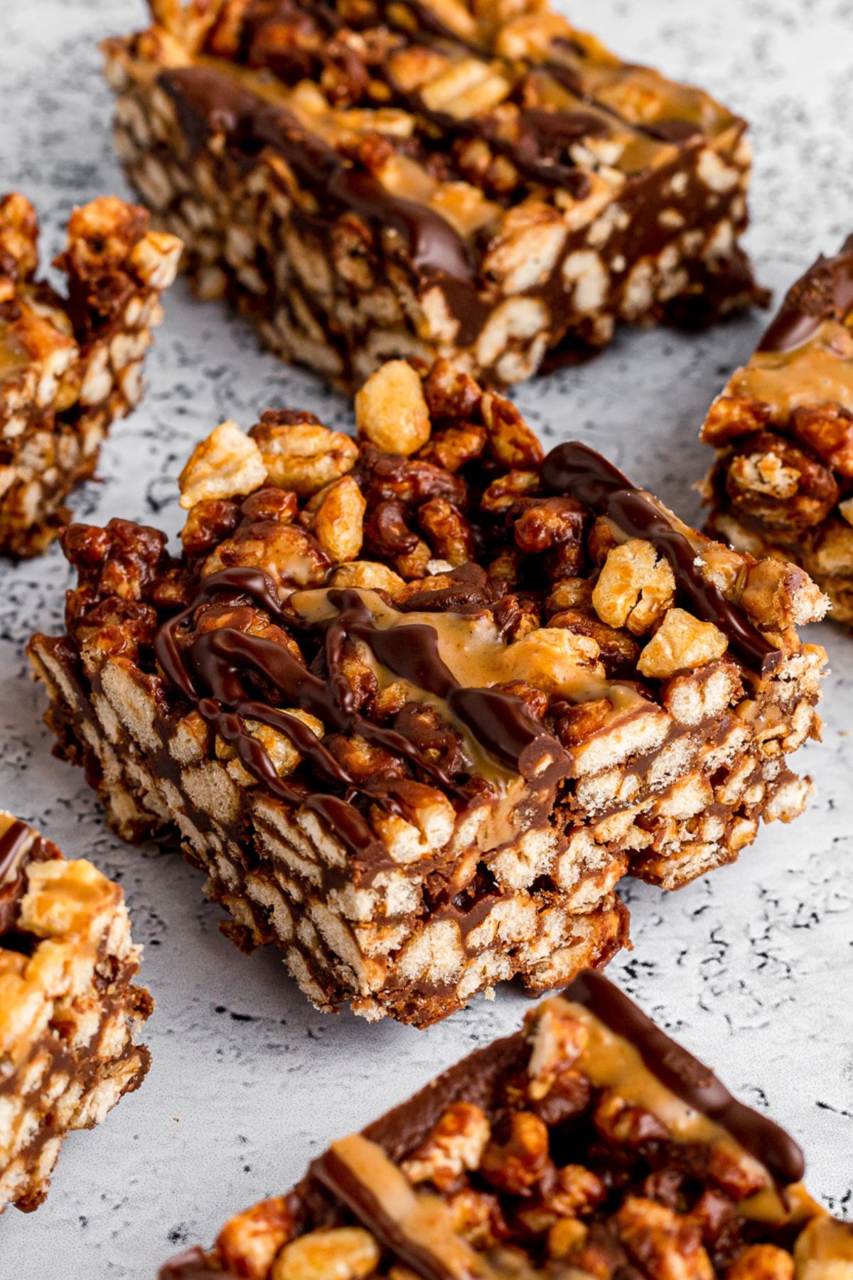 Squares of cereal bars spread out.
