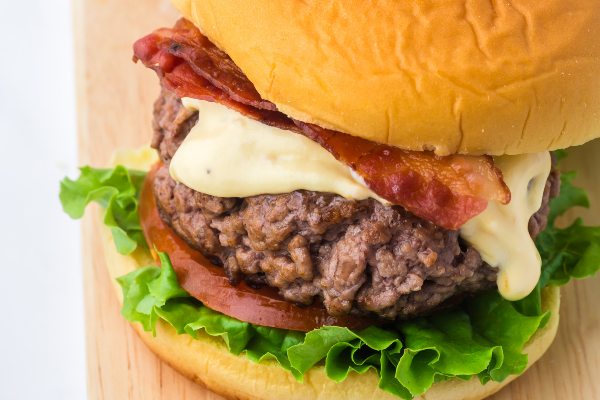 A burger on a plate.
