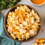 Buffalo popcorn being served in a bowl.