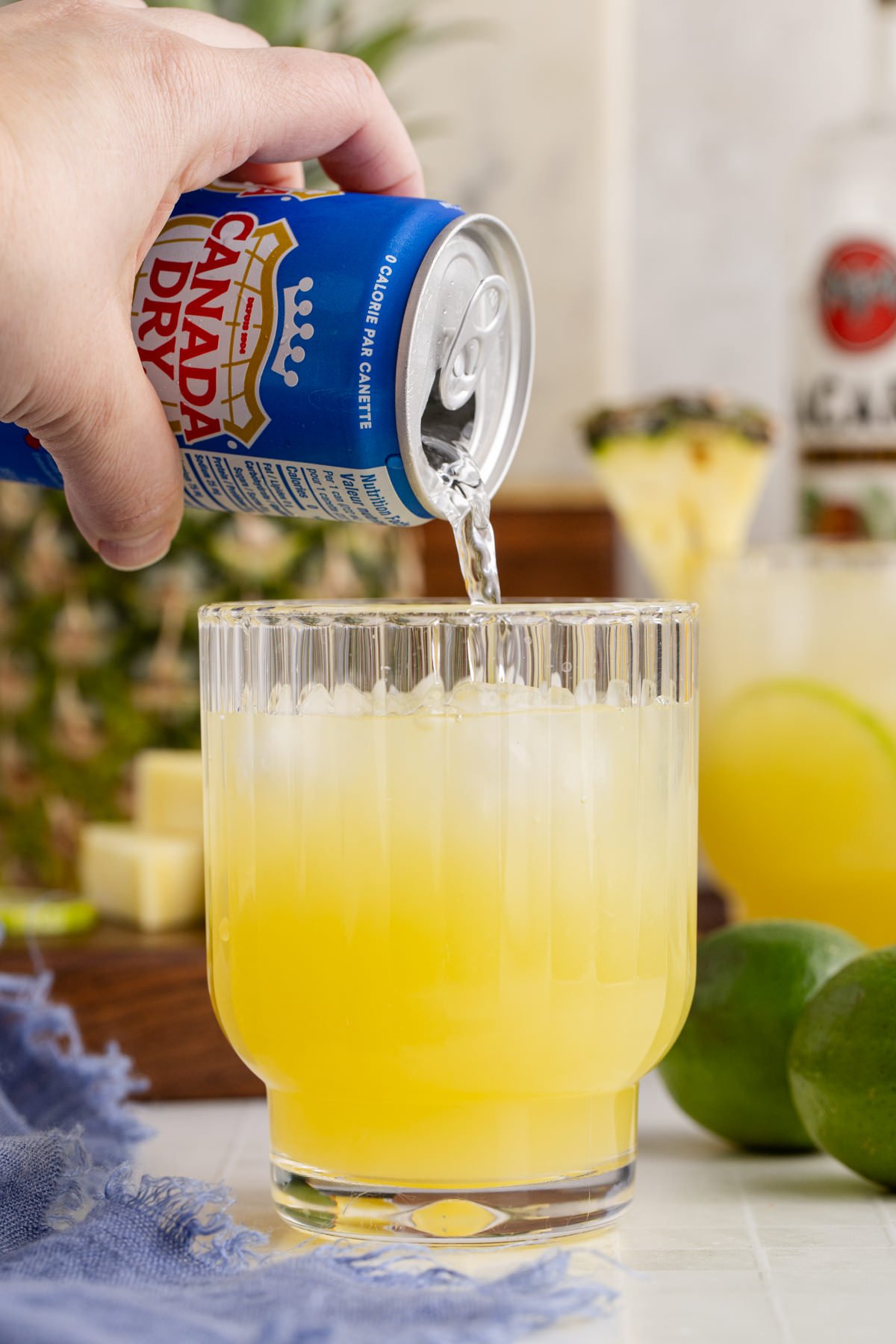 Club soda added to the cocktail.