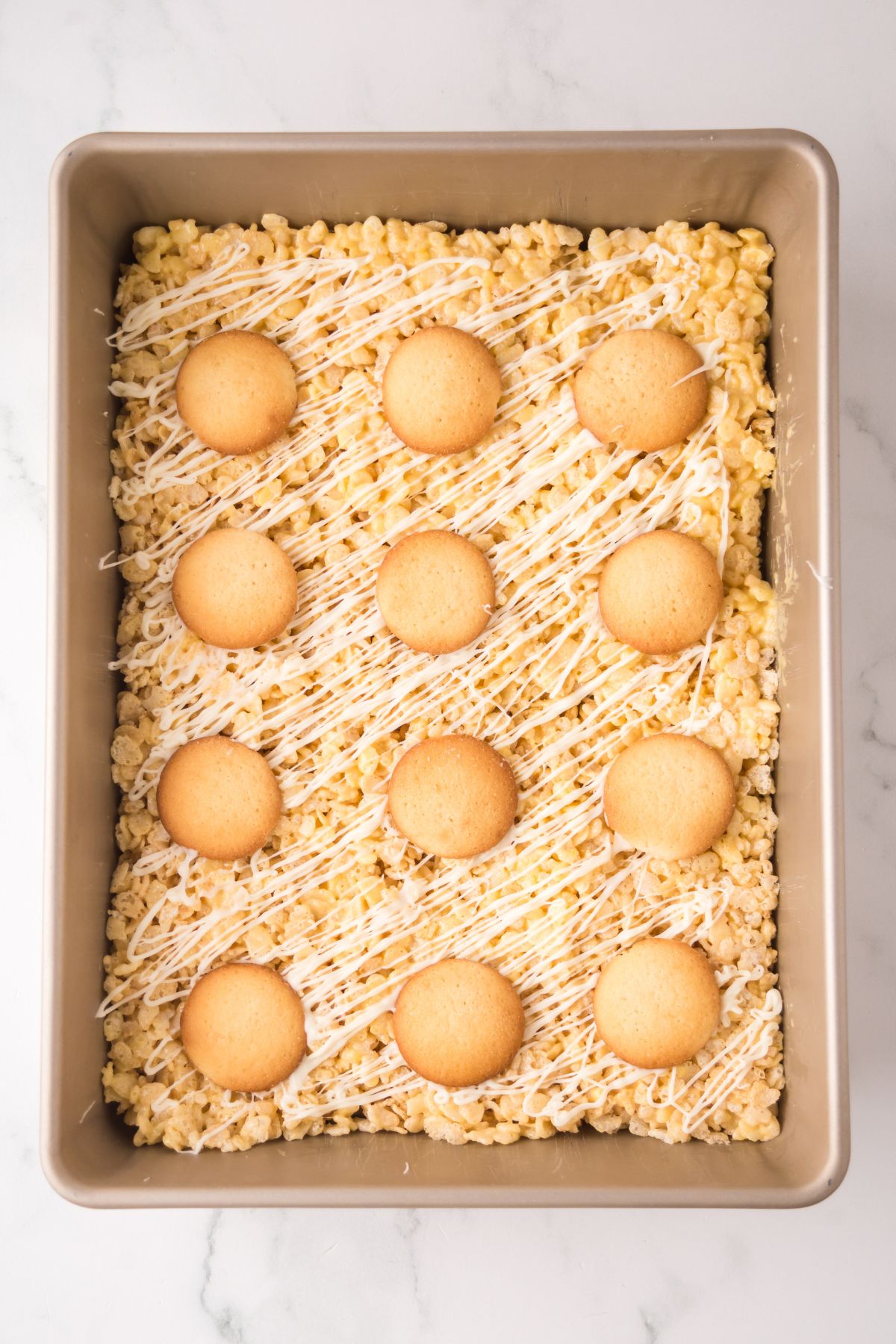 White chocolate on top and nilla wafers added.