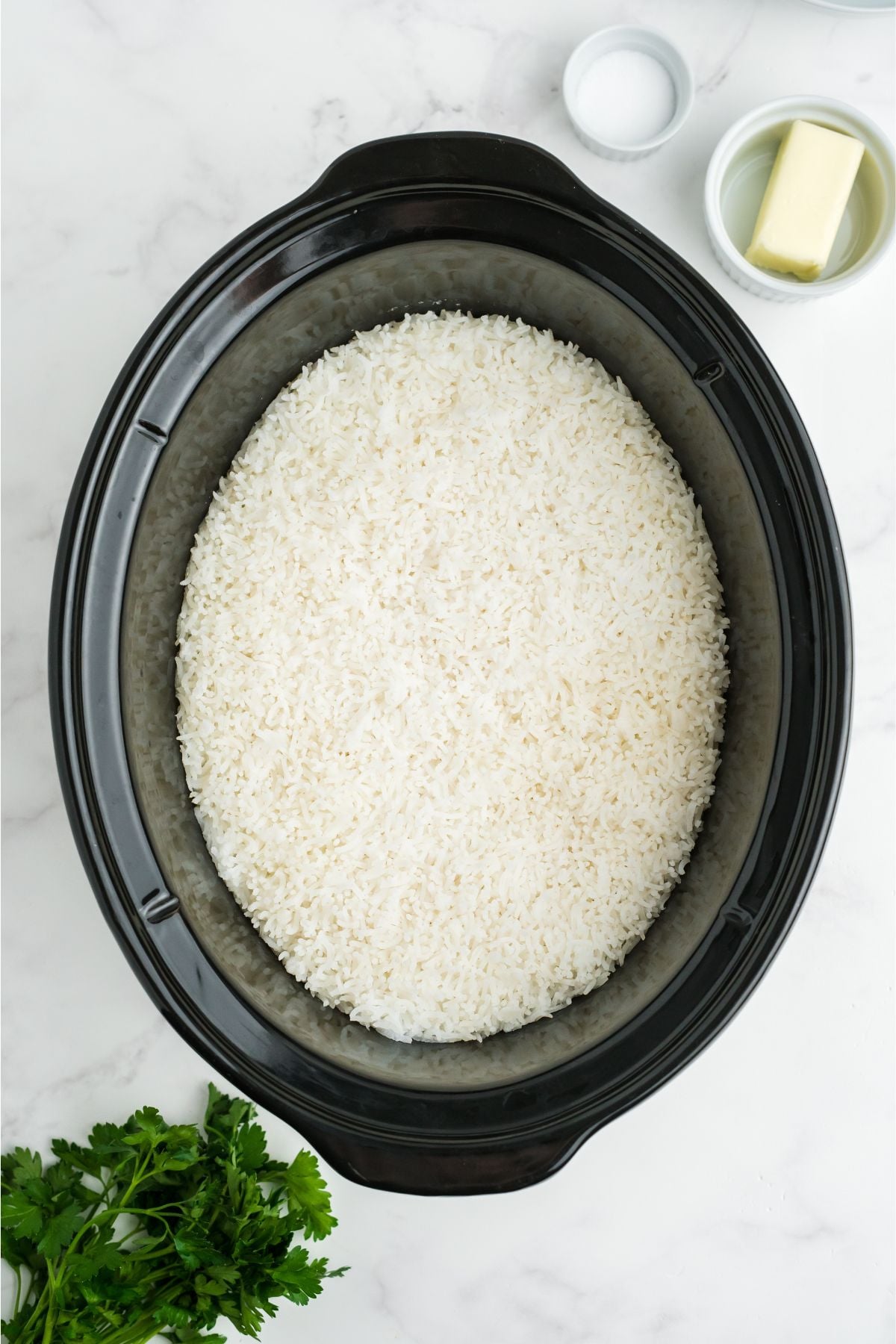 Rice cooked in the slow cooker.