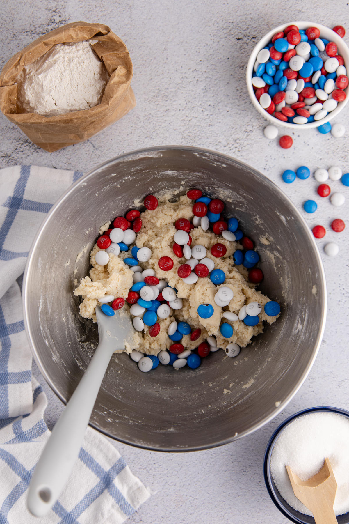 M&Ms added to the cookie dough.