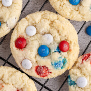 4th of july sugar cookies on a wire rack.