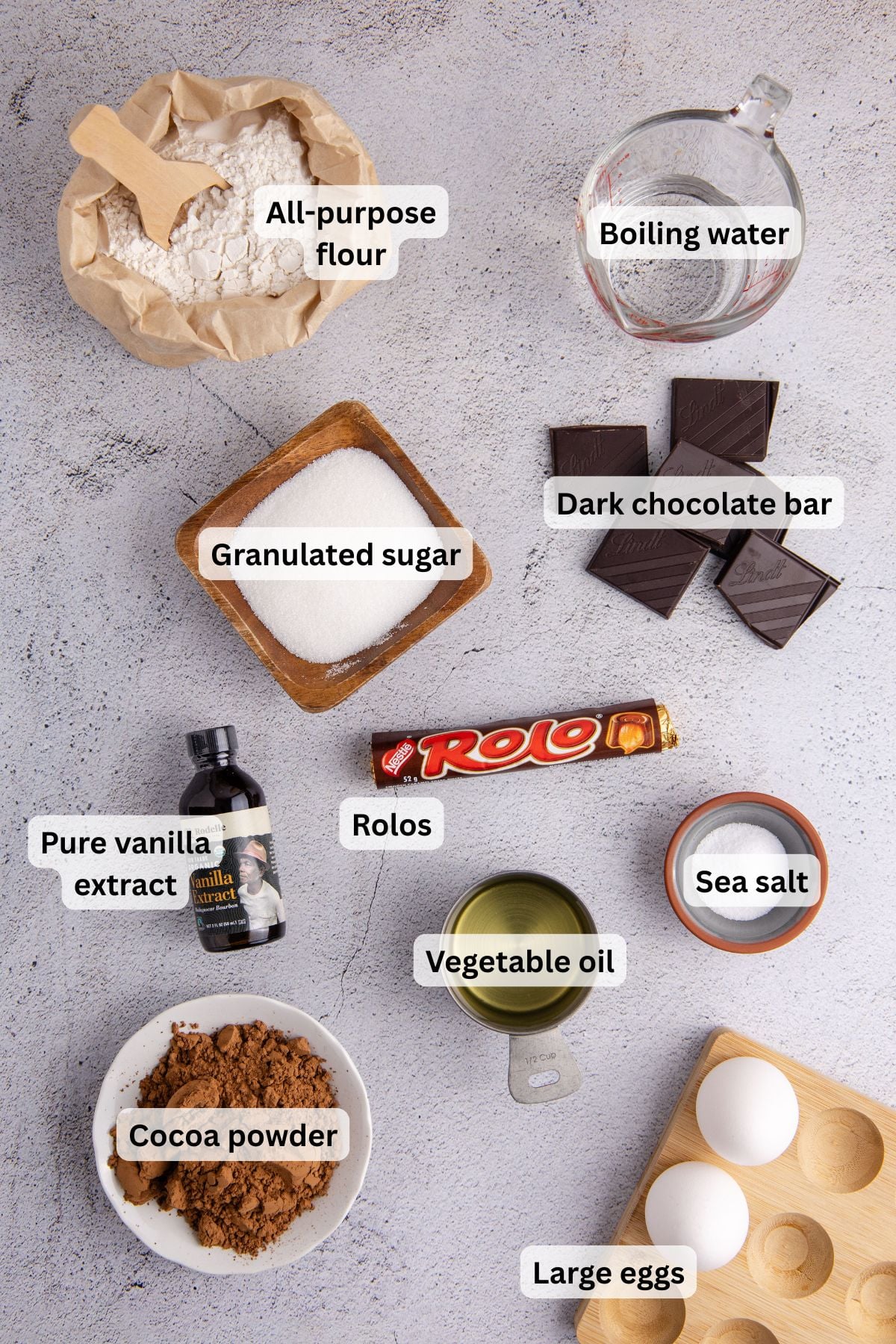 Ingredients to make these brownies on a table.