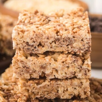 S'mores rice krispie treats stacked together.