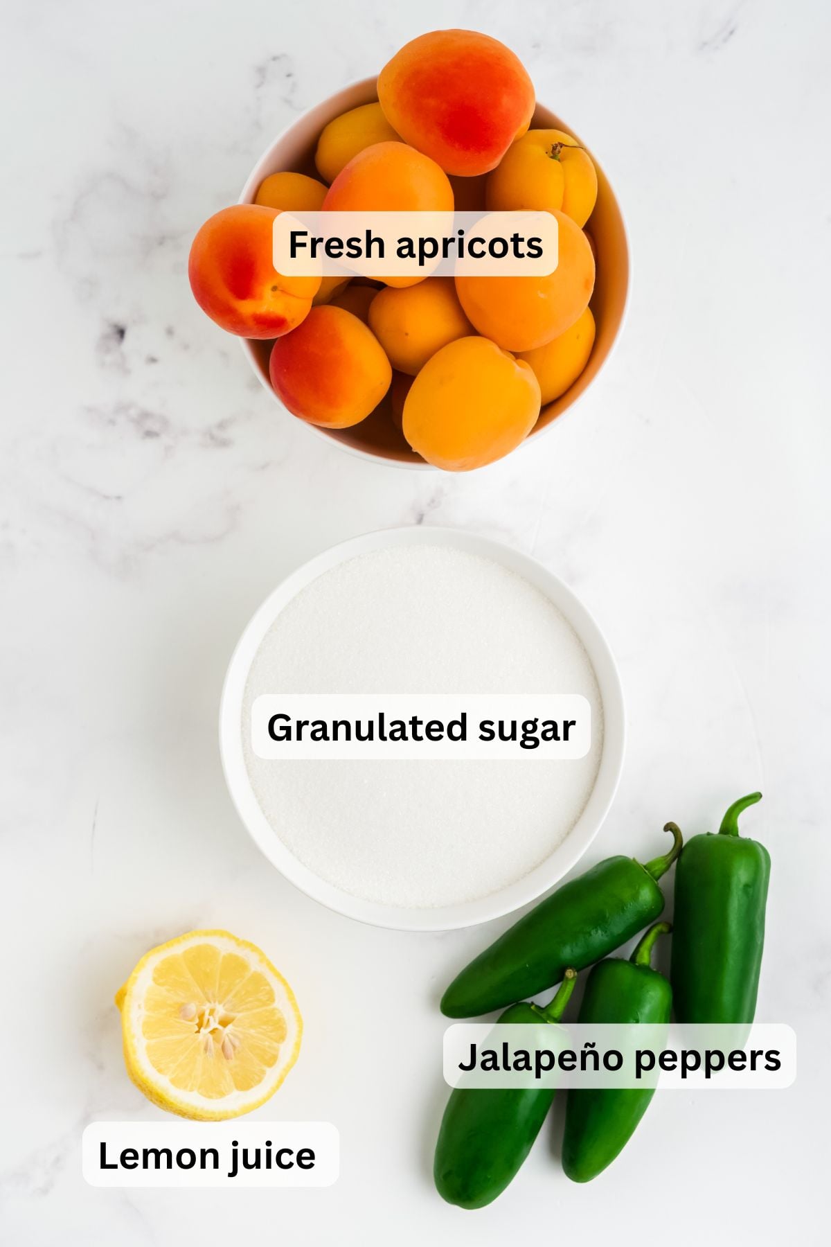 Ingredients to make this apricot jam on a table.