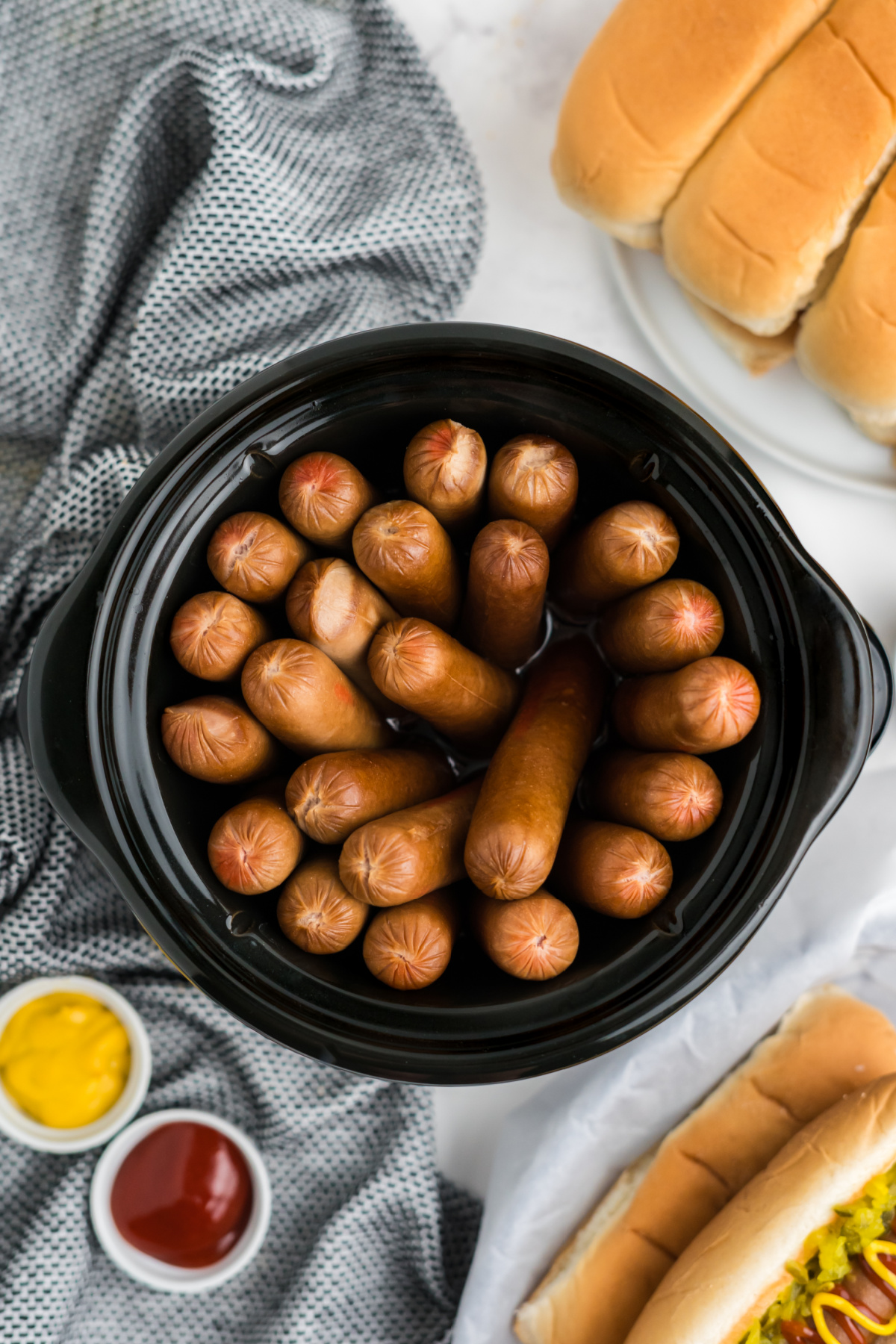 Hot dogs cooked in the crock pot.