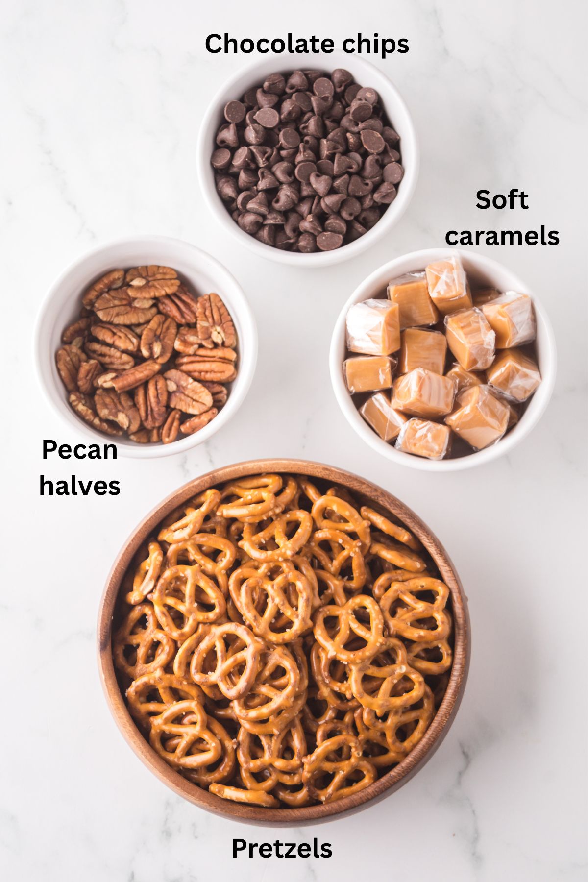 Ingredients to make this dessert in bowls on a table. 