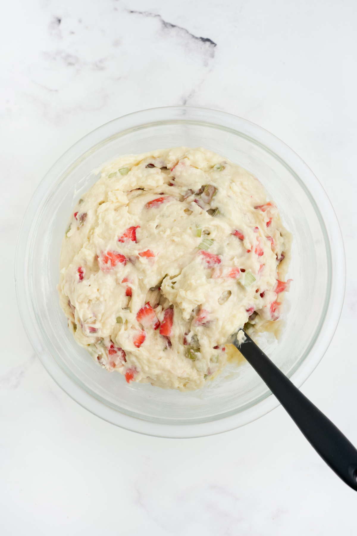 Wet ingredients and dry ingredients mixed together.