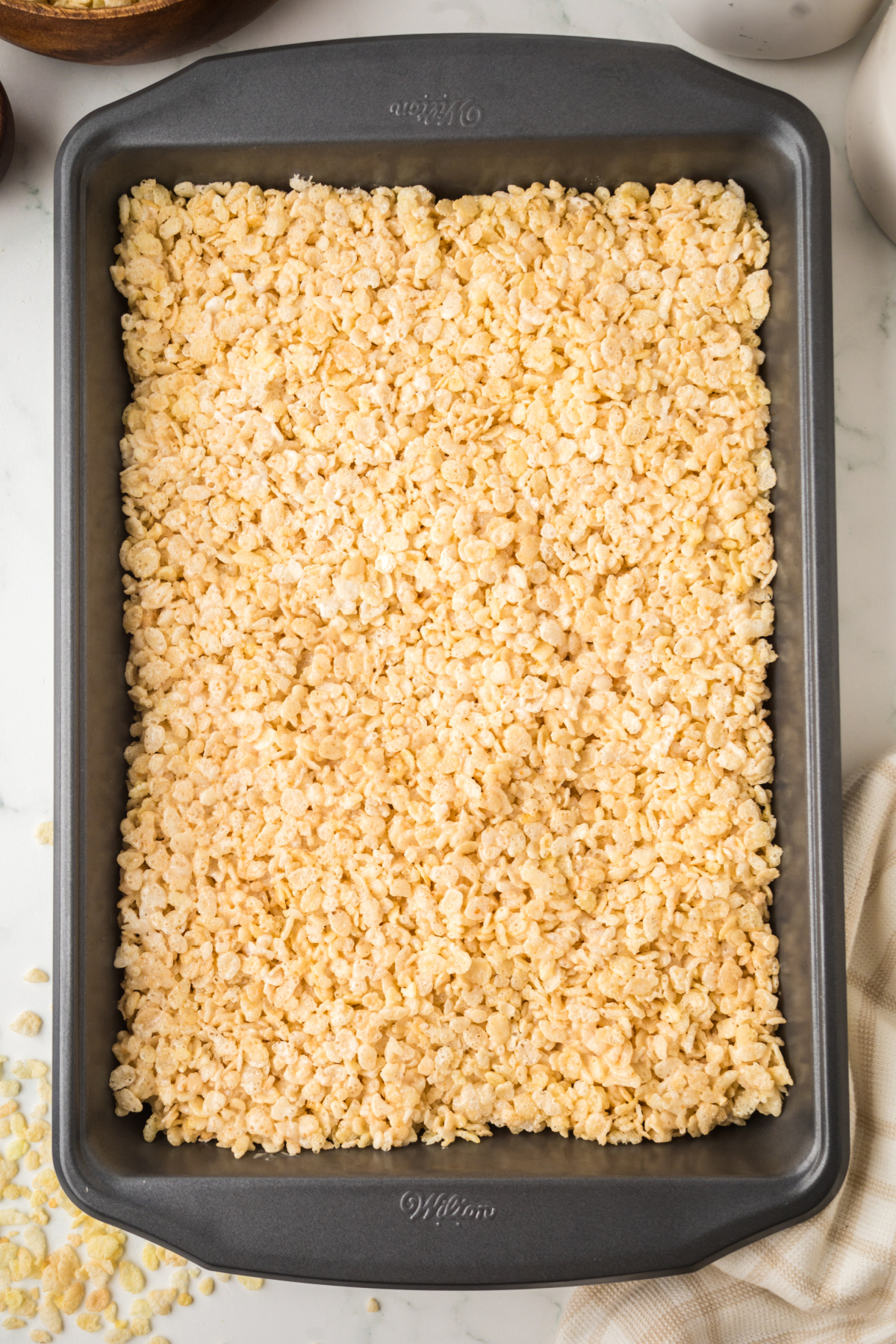 Rice Krispie mixture pressed into 13x9 inch pan
