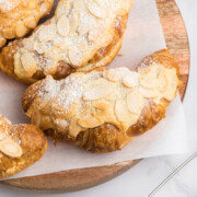 Easy almond croissant on parchment paper.