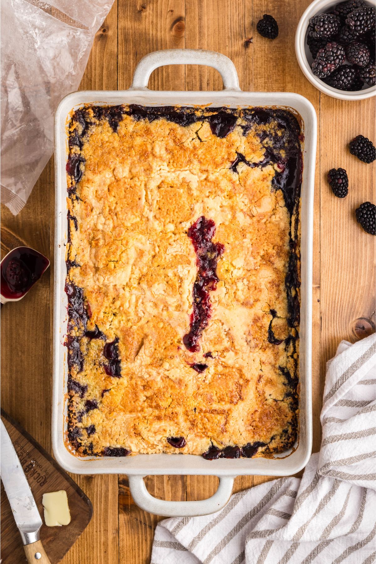 The blackberry dump cake baked and cooling.