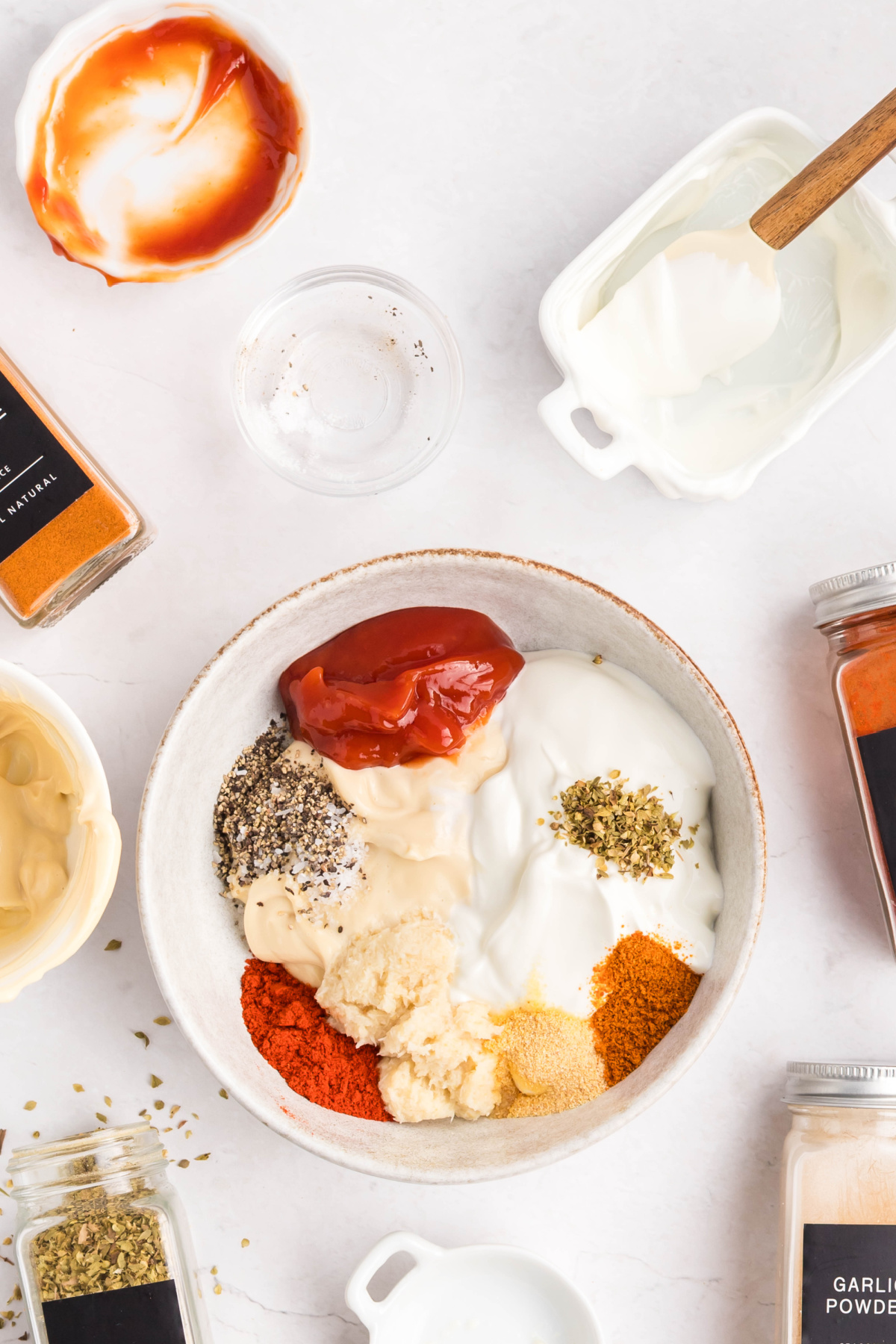 All the ingredients combined in a bowl.