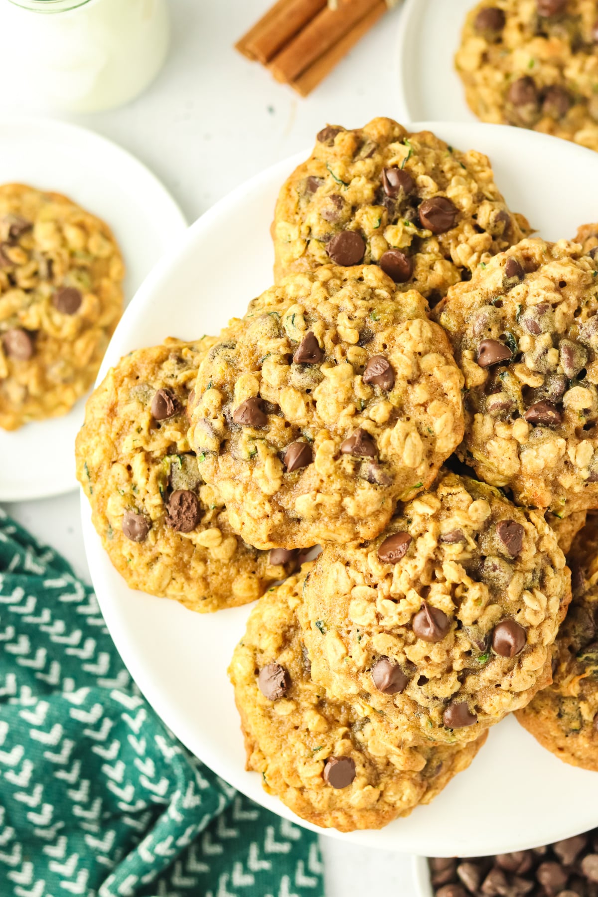 A plate full of zucchini chocolate chip cookies.