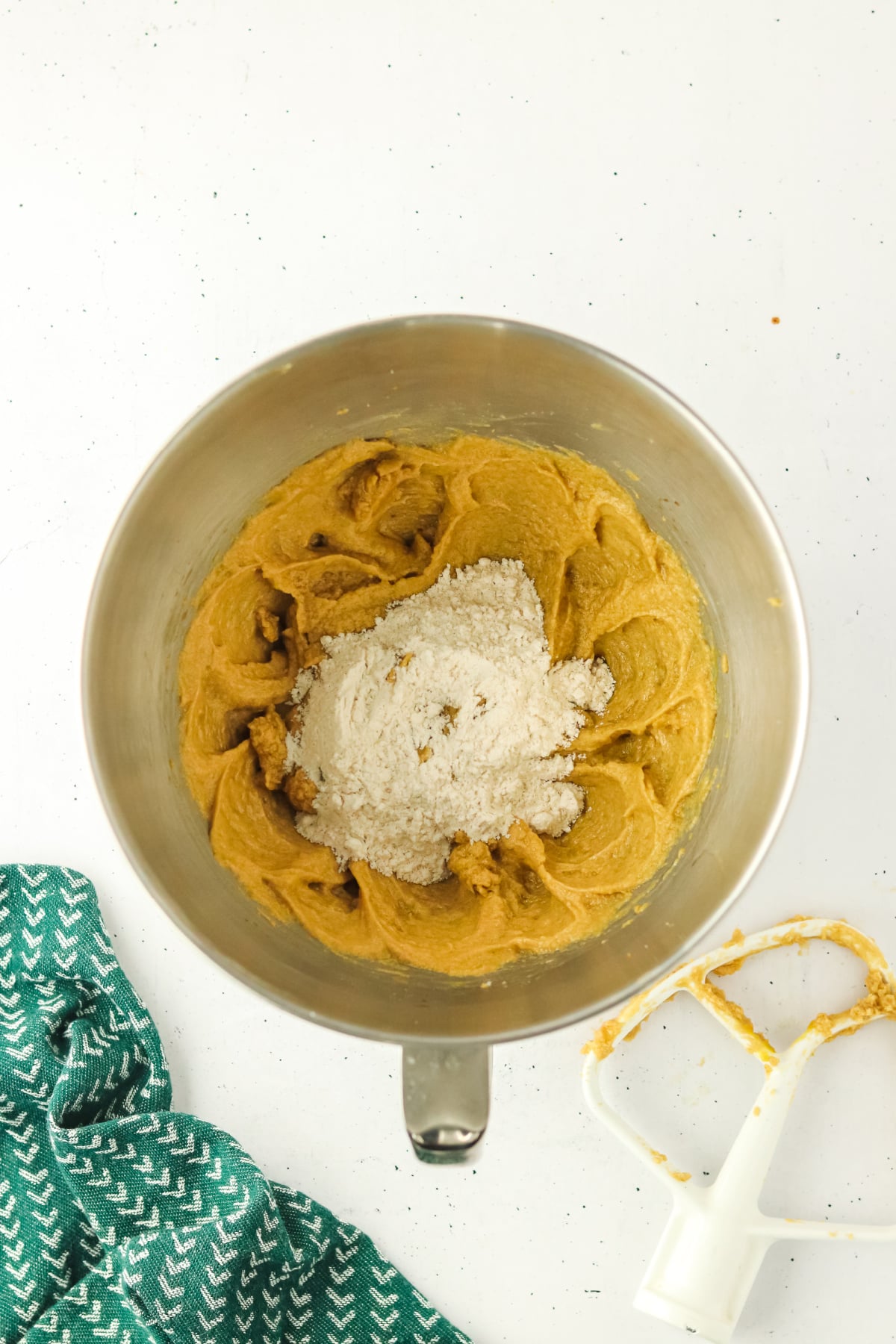 The dry ingredients combined with the wet mixture.