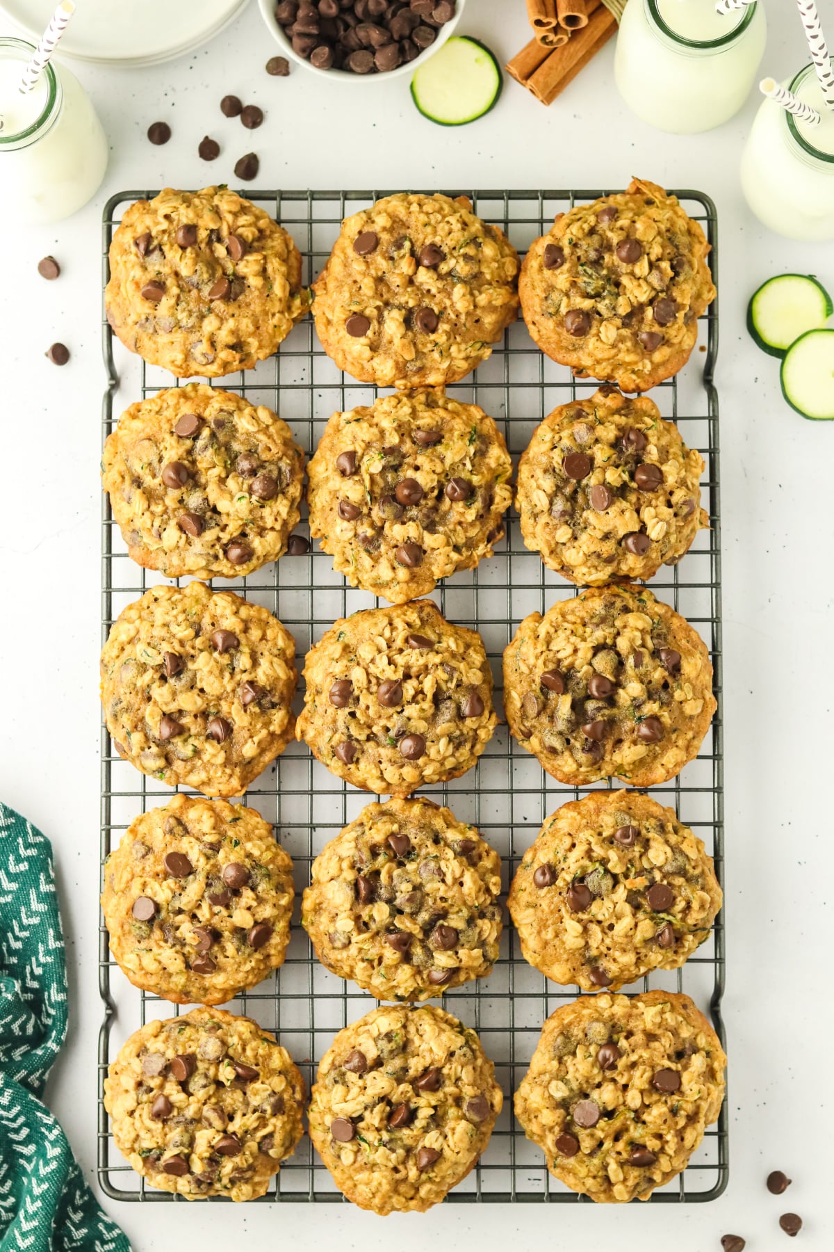 Cookies cooked and cooling on a wire rack.